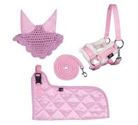 Brama West Hobby Horsing Kit complet : licol, tricot, couverture et bonnet anti-mouches pour cheval à bataille, accessoires pour chevaux de bataille, jeux et tournois (rose)