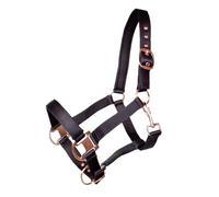 Brama West Licol de cheval brillant avec ferrures en or rose - En satin délicat et scintillant de qualité supérieure - Avec rembourrage en néoprène au niveau du nez et du cou (noir, XFull)
