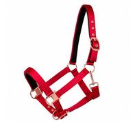 Brama West Licol de cheval brillant avec ferrures en or rose - En satin délicat et scintillant de qualité supérieure - Avec rembourrage en néoprène au niveau du nez et du cou (bordeaux, poney)