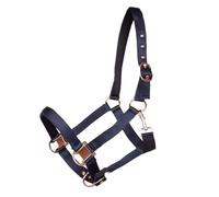 Brama West Licol de cheval brillant avec ferrures en or rose - En satin délicat et scintillant de qualité supérieure - Avec rembourrage en néoprène au niveau du nez et du cou (bleu marine, XFull)