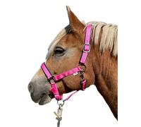 Brama West Licol pour cheval - Licol de pâturage en nylon rembourré - Aide d'écurie réglable - 3 couleurs (rose, cob)