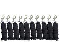 Brama-West Lot de 10 longes pour cheval, 2 m, en tricot robuste avec mousqueton argenté, corde de fixation sûre pour cheval, poney, âne et écurie, noir
