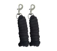 Brama-West Lot de 2 longes pour cheval, 2 m, en tricot robuste avec mousqueton argenté, corde de fixation sûre pour cheval, poney, âne et écurie, noir
