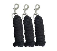 Brama-West Lot de 3 longes pour cheval, 2 m, en tricot robuste avec mousqueton argenté, corde de fixation sûre pour cheval, poney, âne et écurie, noir