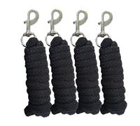 Brama-West Lot de 4 longes pour cheval, 2 m, en tricot robuste avec mousqueton argenté, corde de fixation sûre pour cheval, poney, âne et écurie, noir