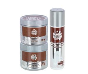 Brama West MagicBrush Kit d'entretien du cuir 3 pièces, graisse pour cuir, huile et savon de selle pour selle, bride et équipement d'équitation, protège, nourrit et fait briller (1)