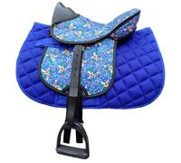 Brama West Selle Shetty pour enfant « My Little Pony » | Selle pour cheval en bois Shetty Pony | Avec tapis de selle, sangle de selle, étriers et étriers | Selle Flower (bleu fleur)