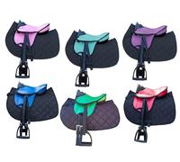 Brama West Selle Shetty pour enfant « My Little Pony » | Selle pour cheval en bois Shetty Pony | Avec tapis de selle, sangle de selle, étriers et étriers (selle verte ; couverture noire)