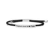 Bramart Bracelet Homme Gravé Toujours avec toi Papa Acier Inoxydable Poli et Corde Tressée Idée Cadeau Fête des Pères Bracelet Réglable 20 cm - Coffret Inclus (Toujours avec toi Papa)