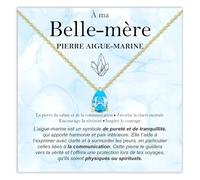 Bramart Collier Belle-mère Pierre Aigue-marine Cadeaux pour elle Cadeau belles-mères Argent Or Noël Anniversaire Motivant - Coffret avec DÉDICACE incluse (Pierre Aigue-marine Belle-mère or)