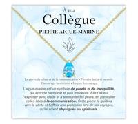 Bramart Collier Collègue Pierre Aigue-Marine Cadeaux pour Elle en Argent Sterling 925 Idée pour Collègues Noël Anniversaire Motivant - Coffret avec DÉDICACE inclus (Pierre Aigue-Marine Collègue Or)