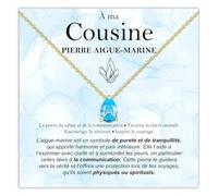 Bramart Collier Cousine Pierre Aigue-marine Cadeaux pour elle Idée Cadeau pour cousines Argent Or Noël Anniversaire Motivant - Coffret avec DÉDICACE incluse (Pierre Aigue-marine Cousine Or)