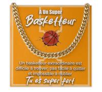 Bramart Collier Cubain Homme Basketteur Idée Cadeau Anniversaire - Idées Cadeaux pour lui Noël Fête, Événement Accessoires Match pour Basketteurs - Coffret avec DÉDICACE inclus (Collier Basketteur 1)