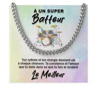 Bramart Collier Cubain Homme Batteur - Idée Cadeau Anniversaire, Noël, Fête des Pères Ensemble Complet d’Accessoires Cadeau pour Batteurs - Coffret avec DÉDICACE incluse (Collier Batteur)