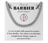 Bramart Collier Cubain Homme Coiffeur Barbier Idée cadeau anniversaire Idées Cadeaux pour lui Noël Fête des Pères Accessoires pour Coiffeurs Barbiers - Coffret avec DÉDICACE inclus (Collier Barbier)