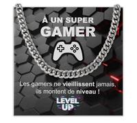 Bramart Collier Cubain Homme Gamer idée cadeau anniversaire Idées Cadeaux pour lui Noël Fête des Pères Setup Complet t-shirt Gaming - Coffret avec DÉDICACE inclus (Collier Gamer)