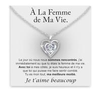 Bramart Collier Épouse ou Fiancée avec Pierre de Zirconium Cubique et Finition en Or Argent Idée Cadeau Anniversaire Noël pour elle Anniversaire St Valentin - Coffret avec DÉDICACE inclus.