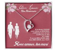 Bramart Collier Femme À Ma Femme Idée Cadeau pour Elle Finition Argent Or Bijou Anniversaire de Mariage Idées Cadeaux Pendentif - Coffret avec DÉDICACE incluse (À ma chère épouse)