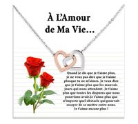 Bramart Collier Femme À Ma Femme Idée Cadeau pour Elle Finition Argent Or Bijou Anniversaire de Mariage Idées Cadeaux Pendentif - Coffret avec DÉDICACE incluse (l'amour de ma vie)