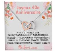 Bramart Collier Femme Anniversaire 40 Ans Graduation Or, Argent Idées Cadeaux pour Elle Evénement Spécial Fête - Set avec DÉDICACE (Or - 40e)