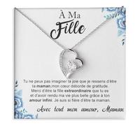 Bramart Collier Femme Fille de Maman ou Papa Idée Cadeau pour Elle Finition Argent Or Bijou Anniversaire ou Noël Idées Cadeaux Pendentif - Coffret avec DÉDICACE incluse (À ma fille 1)