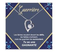 Bramart Collier Femme Guerrière Idée cadeau pour elle Finition Argent ou Or, Bijou Pendentif Cœur pour guerrières - Coffret avec DÉDICACE inclus (Collier Guerrière)