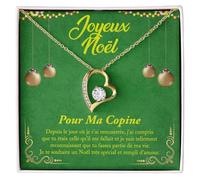 Bramart Collier Femme pour Noël Épouse Petite Amie Âme Sœur Compagne Idée cadeau pour elle Finition en Argent, Or Anniversaire Cadeaux de Noël - Coffret avec DÉDICACE inclus (Joyeux Noël à ma copine)