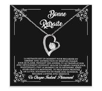Bramart Collier Femme Retraitée Idée cadeau pour elle Finition en Argent ou Or, Idées Cadeaux Pendentif Cœur pour retraitées - Coffret avec DÉDICACE incluse (bonne retraite)