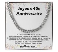 Bramart Collier Homme Anniversaire 40 Ans Idées cadeaux pour Lui Fête Evénement Spécial - Idée Cadeau Noël Anniversaire - Set cadeau avec DÉDICACE incluse (Argent - 40e, Acier inoxydable)