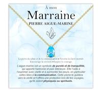 Bramart Collier Marraine Pierre Aigue-Marine Cadeaux pour Elle Idée pour Marraines Argent Or Noël Anniversaire Motivant - Coffret avec DÉDICACE inclus (Pierre Aigue-Marine Marraine Or)
