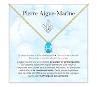 Bramart Collier Pierre Aigue-marine Cadeaux pour Elle en Argent Sterling 925 Idée Cadeau pour Fille Noël Anniversaire Fille Maman Sœur - Coffret avec DÉDICACE incluse (Collier Pierre Aigue-marine or)