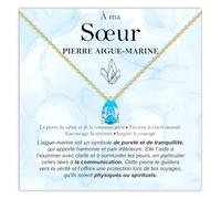 Bramart Collier Sœur Pierre Aigue-Marine Cadeaux pour Elle Idée Cadeau pour Sœurs Argent Or Noël Anniversaire Motivant - Coffret avec DÉDICACE inclus (Pierre Aigue-Marine Sœur Or)