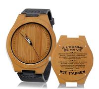 Bramart Montre Homme en Bois avec Gravure personnalisée, Cadeau à l'homme de ma Vie pour Mari ou Fiancé, Anniversaire ou Noël, Montre-Bracelet avec dédicace (Legno01, Homme de ma Vie, 01Legno)