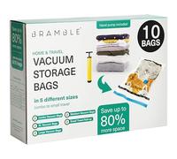 BRAMBLE 10 Sacs de Rangement Sous Vide Premium avec Pompe (5 Tailles: XXL, XL, L, M + Sacs Enroulables) - Épais, Étanche & Réutilisable - Vêtements, Couettes, Matelas, Literies
