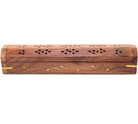 Bramble & Jones Leaf Boîte de Rangement en Bois Massif pour bâtons d'encens avec récupérateur de Cendres intégré et brûleur à cône, Marron, 33,8 x 7,2 x 7,2 cm