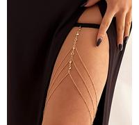 Bramian Sexy Multi-couche Cristal Jambe Chaîne Corps Bijoux Plage Jambe Chaîne Élastique Cuisse Chaîne Bikini Accessoires Corps Bijoux pour Femmes (B)