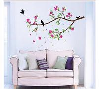 Branche avec des fleurs Fleurs en floraison Brin de fleur et d'oiseaux Autocollants colorés Autocollants Cuisine Décoration Garderie Decal Décalcomanies Accueil Décor Élégant Moderne Fleurs