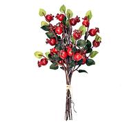 Branche d'aubépine artificielle bouquet de baies d'églantier, brindille de fruit de grenade décorative printemps pics fleur spray for bricolage arrangement floral maison mariage décor/589 ( Color : Re