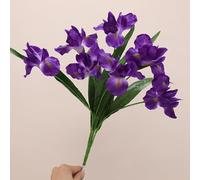 Branche de fleurs d'iris artificielles réalistes au toucher réaliste pour décoration d'intérieur, salon, bureau, accessoires photo (violet)