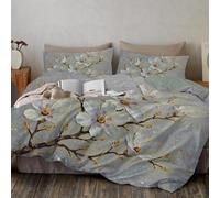 Branche De Magnolia Parure De Lit Microfibre Housse De Couette 140 x 200 cm, Lavable Et Doux Housses De Couettes Peinture À l'huile en Relief Vintage 2 PièCes avec 1 Taies D'Oreil pour Adultes