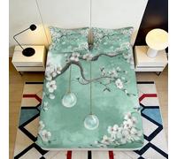 Branche Fleurie Menthe Drap-Housse 3D Imprimé Microfibre Boule Suspendue Protège-Matelas Antidérapant Chambre Maison 140x200x25cm