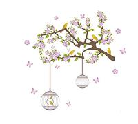 Branche fleurs et cages Sticker mural, fleurs de branche et cages Sticker mural amovible autocollant mural Art Stickers vinyle décoration de la maison bricolage salo chambre bureau