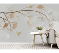 Branches Créatives Minimaliste Feuilles De Ginkgo Dorées Papier Peint 3D Installation Facile Intissé Tapisserie Bureau Salon Canapé Chambre Décoration Murale-250cm×170cm