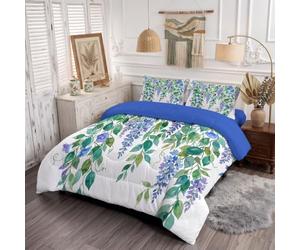 Branches D'Arbres Ruraux Vignes Imprimée Couette Sans Housse 240X220Cm 4 Saisons | Réversible Couette 2 En 1 Fleurs Françaises À L'Aquarelle, Édredon 2 Personnes Douce Vert, Matelassée Lavable