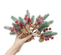 Branches de Baies de Pin Houx Pin 6 Pièces Branche de Noël avec des baies d'Arbres de Pin Tiges de Baies Branches de Pommes de Pin Artificielles pour Décoration Artisanat de Noël Accessoires Noël
