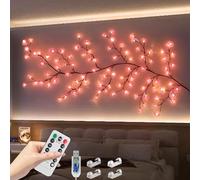 Branches de fleurs de cerisier LED - 180 cm - 96 LED - Décoration murale - Guirlande lumineuse en rotin blanc chaud avec 8 modes et télécommande - Décoration idéale pour chambre à coucher, salon et