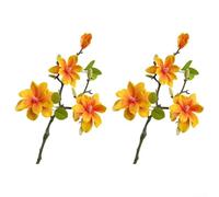 Branches de fleurs de magnolia réalistes pour décoration de la maison et du commerce avec tiges métalliques flexibles et pétales en tissu de soie (orange)