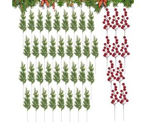 Branches de pin pour décoration, branches de pin artificielles de houx, tiges de feuilles de cyprès, pics floraux de Noël, aiguilles de pin artificielles à feuilles persistantes Norfolk pour bouquet