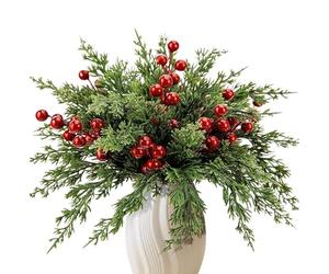 Branches de pin pour la décoration, branches d'arbre de Noël,Fausses branches de pin, tiges de baies de houx - Tiges de feuilles de cyprès, pics d'arbre de noël pour bouquet de guirlande artisanale de