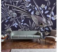 Branches Peintes À La Main Fleurs Bleues Petits Oiseaux Papier Peint 3D Installation Facile Intissé Tapisserie Bureau Salon Canapé Chambre Décoration Murale-300cm×210cm
